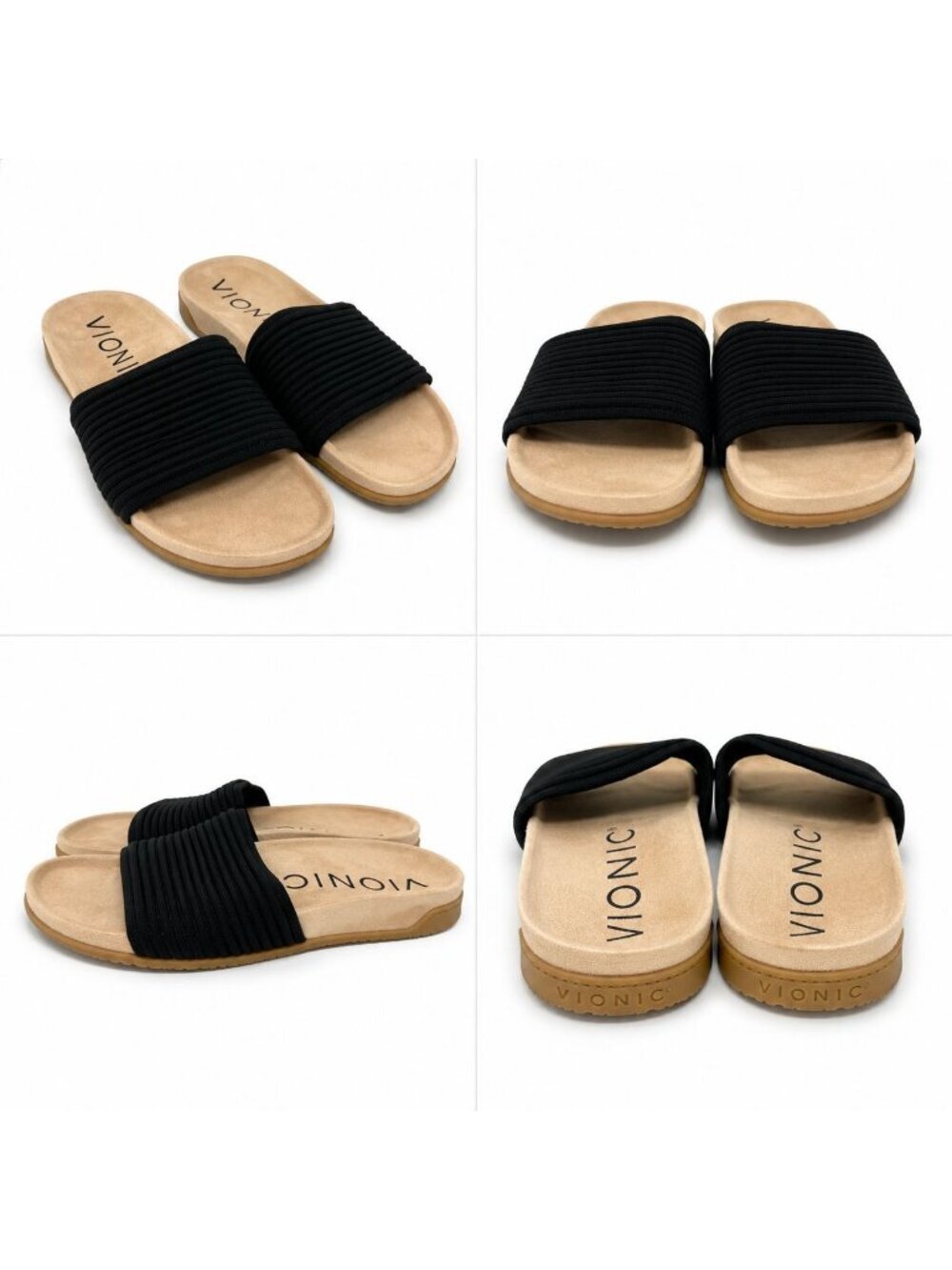 Vionic Evie Supportive Ribbed Knit Slide Sandal Black Women Size 12 Comfort Arch - Picture 5 of 8